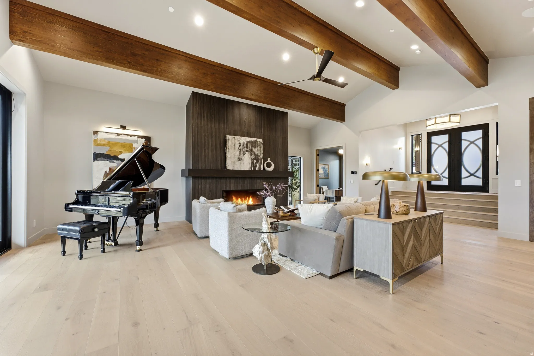 Vaulted ceilings with exposed wood beams