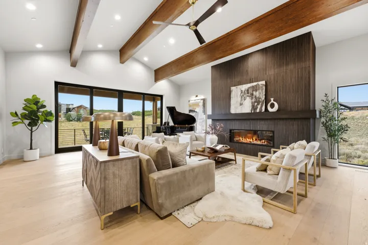 Vaulted ceilings with exposed wood beams