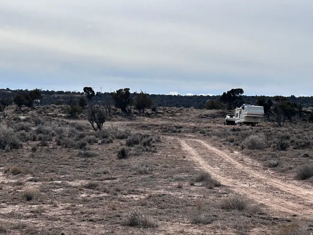 Expansive undeveloped land featuring a dirt access road and scattered native vegetation