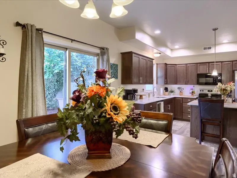 Dining situated next to kitchen