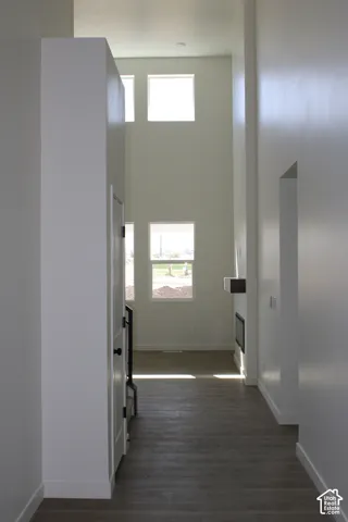 Two-story foyer featuring high ceilings and multiple windows