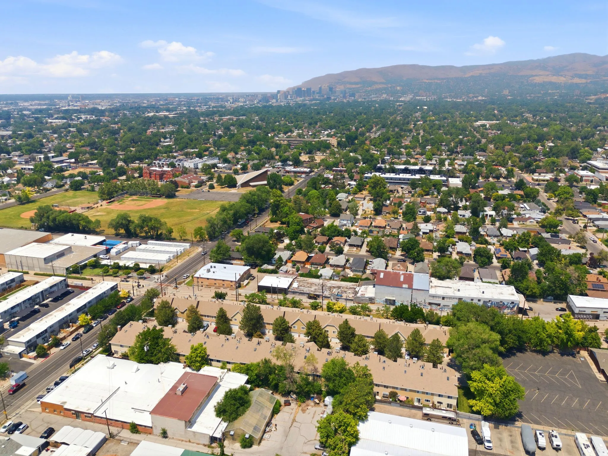 Aerial overview of the neighborhood and surrounding area