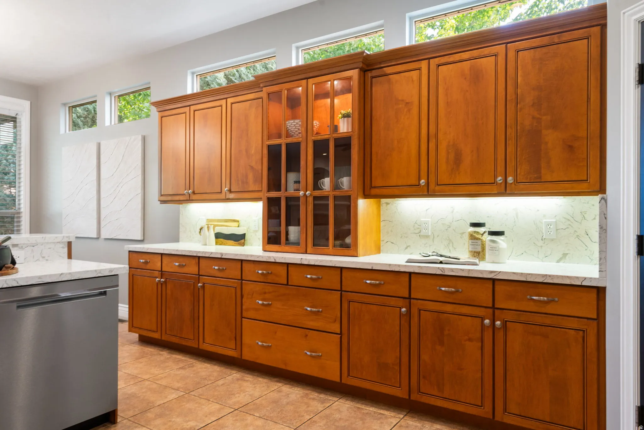 Designed for gathering, this generous back counter is ideal for laying out a dessert bar or charcuterie boards.