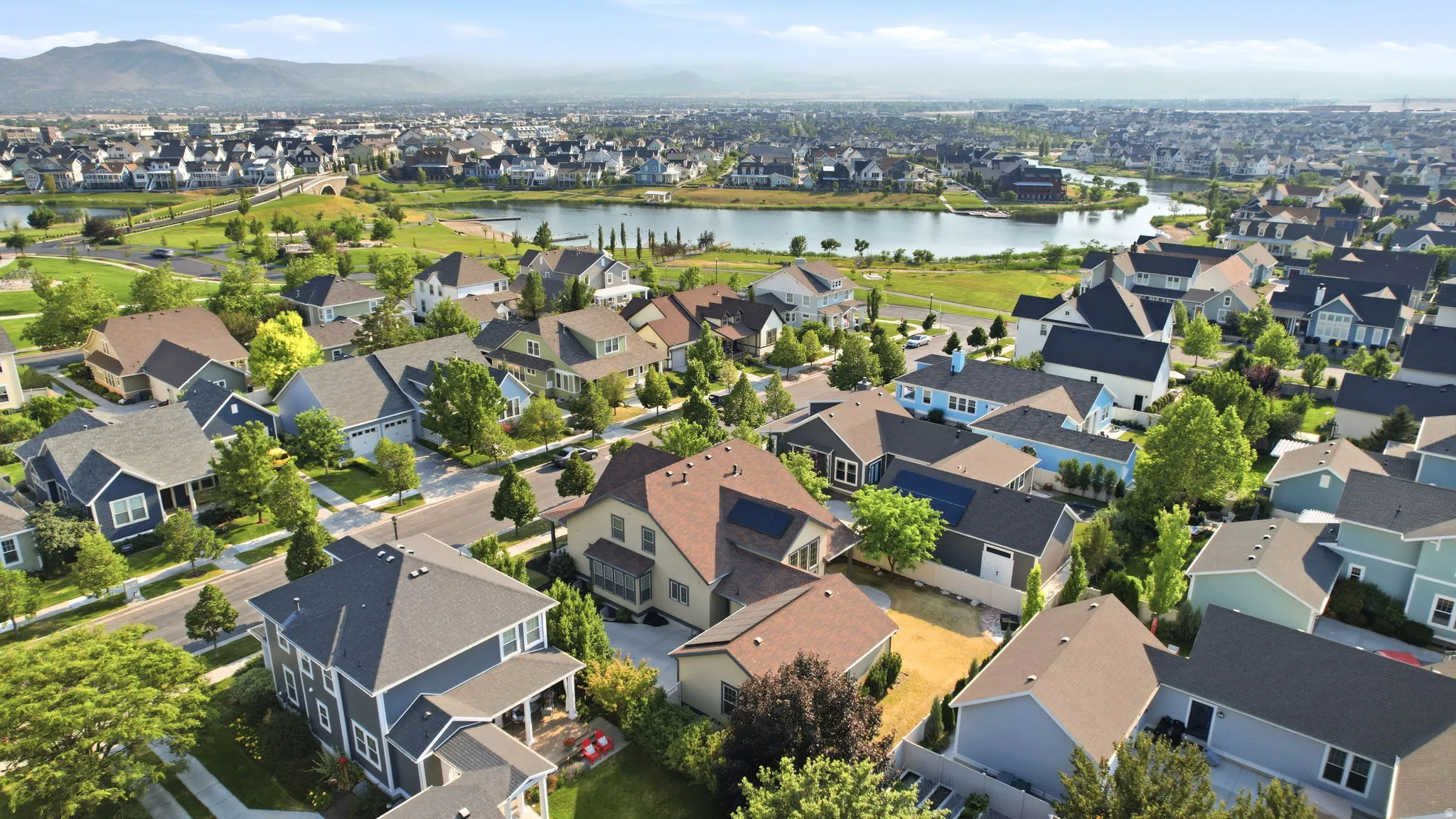 Expansive residential development featuring diverse architectural styles and mature landscaping