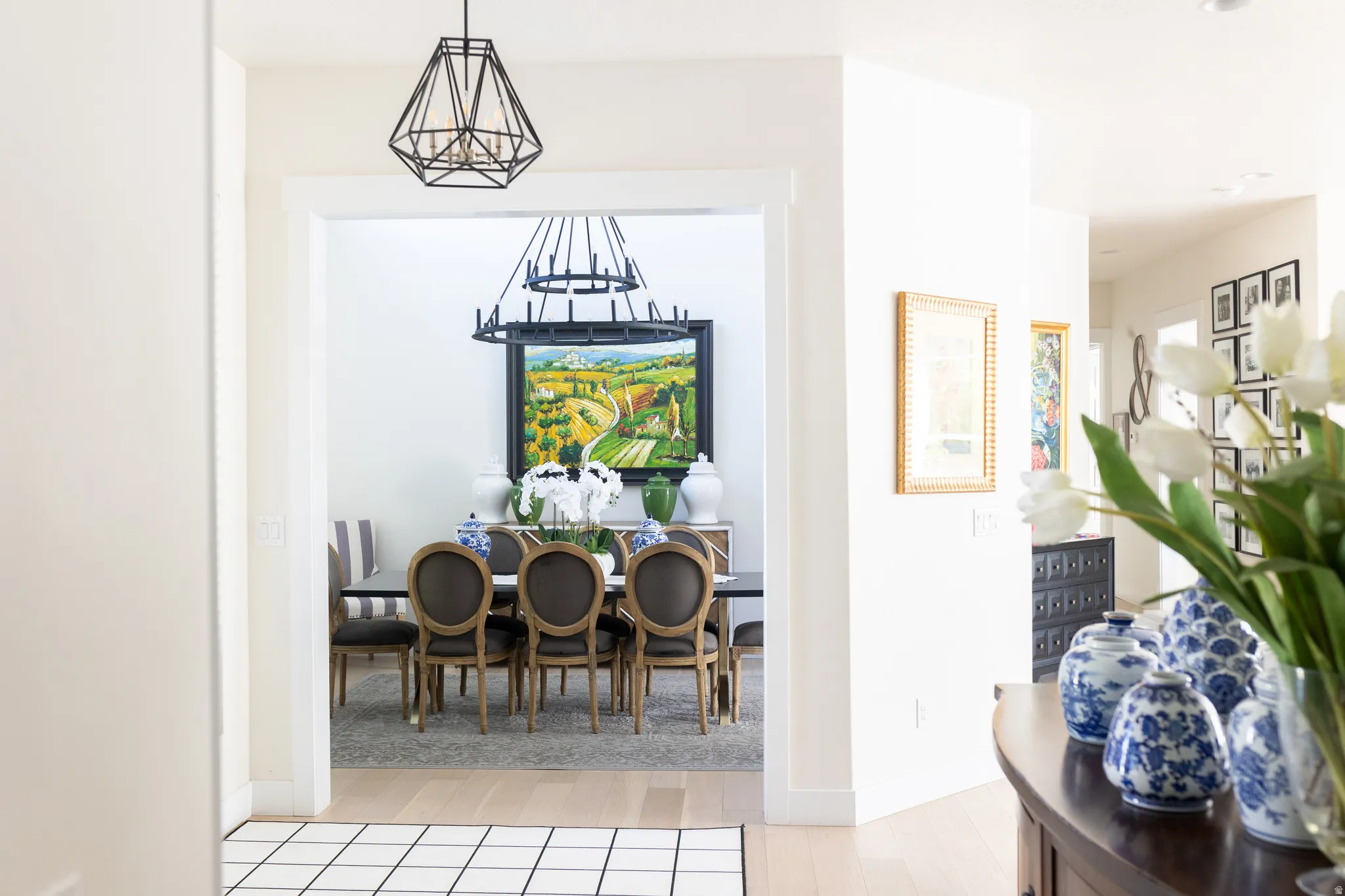 Wide cased opening leading to a formal dining area