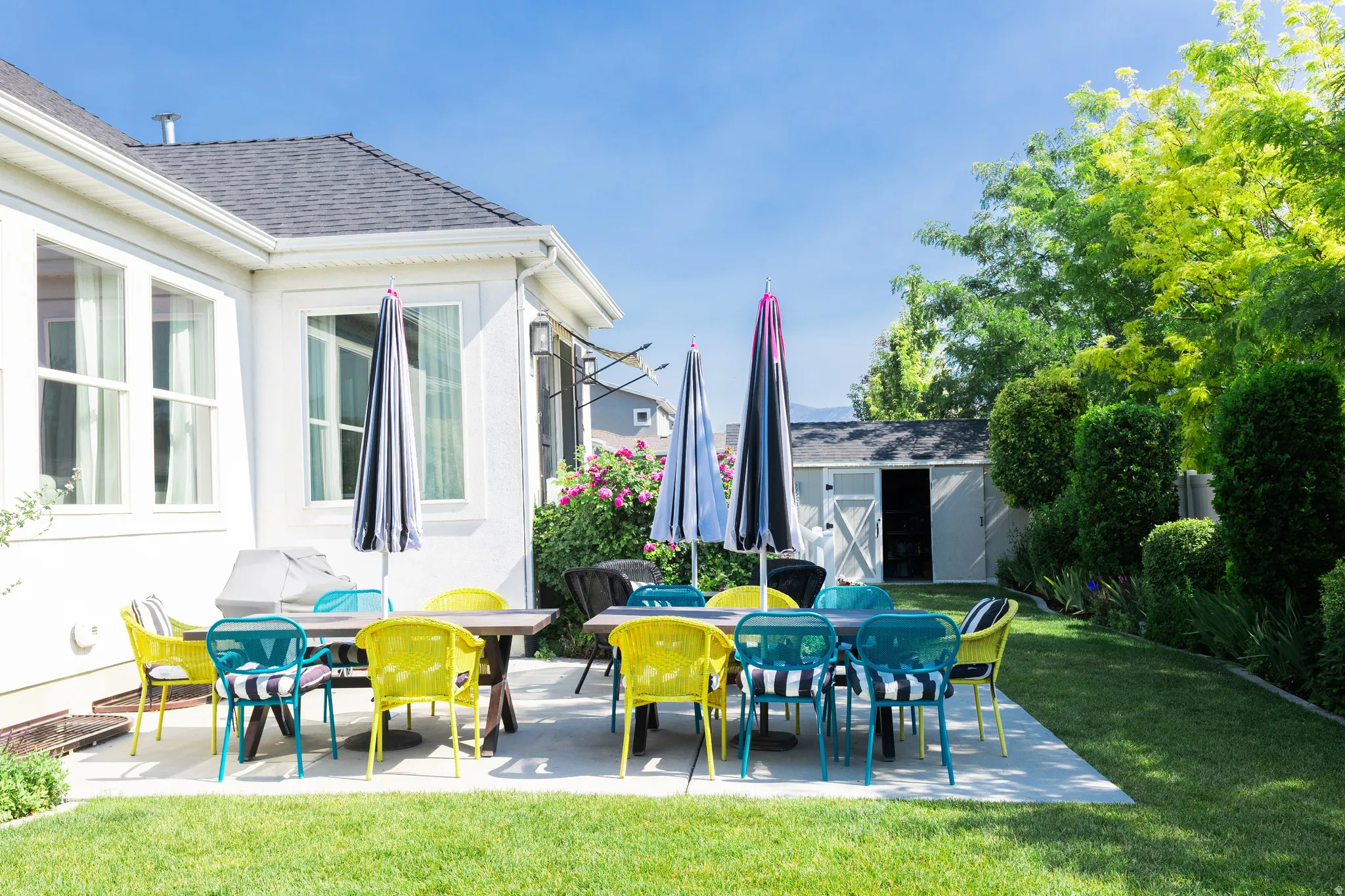 View from south side of yard. Patio space.
