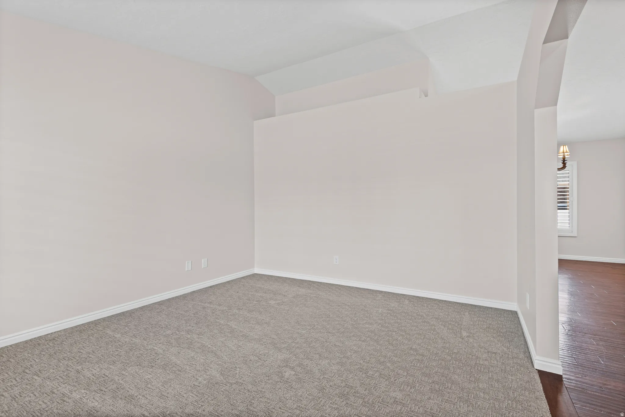 Neutral-toned walls complement the gray carpeting
