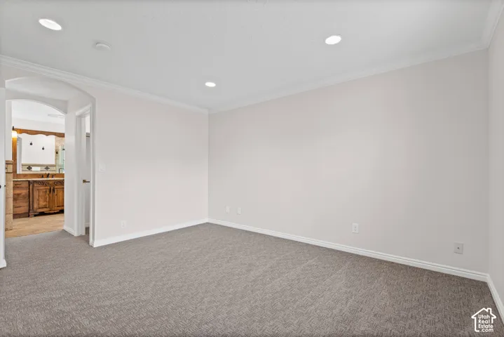 Spacious room featuring neutral carpeting and light-toned walls