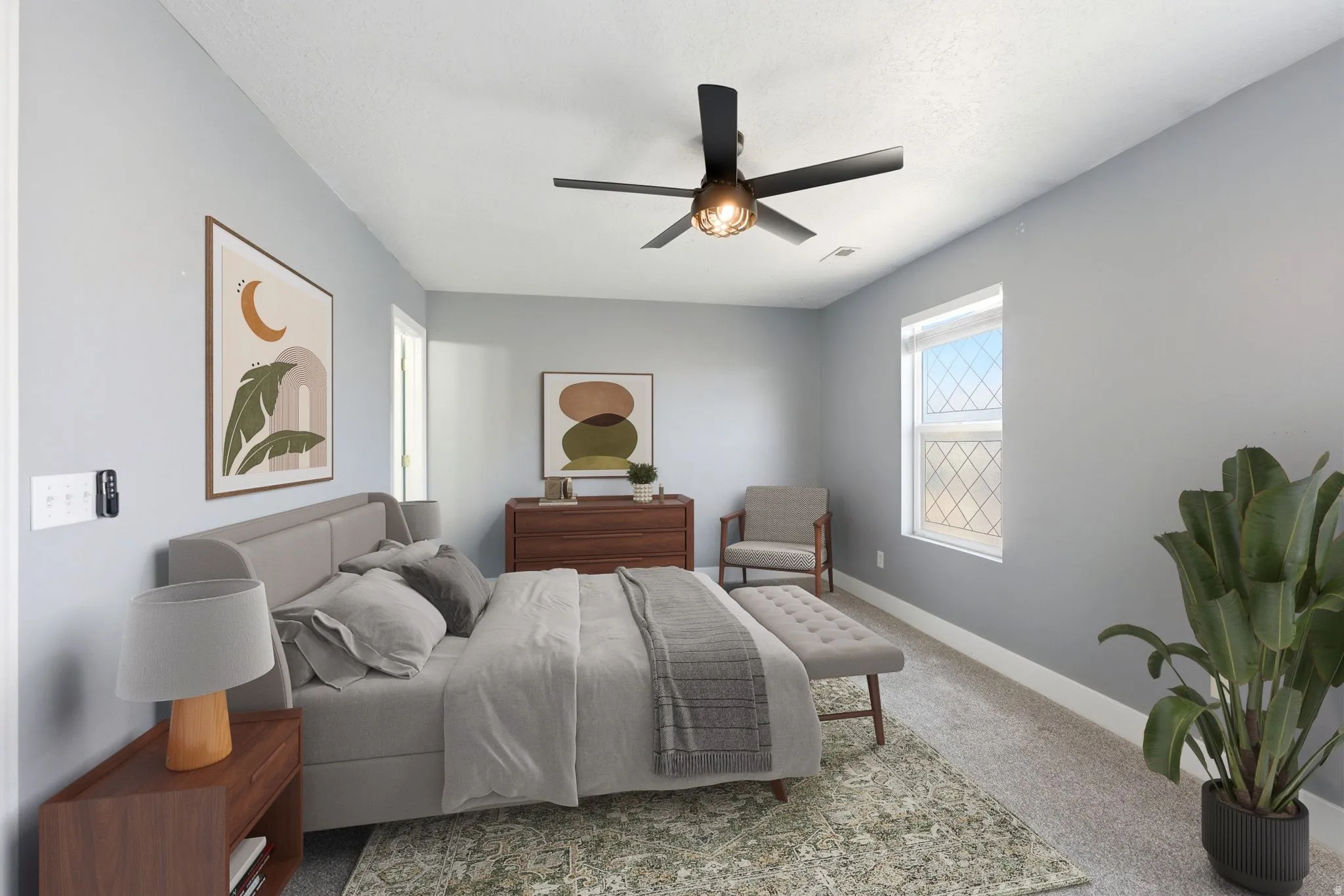 Virtually staged Primary bedroom.