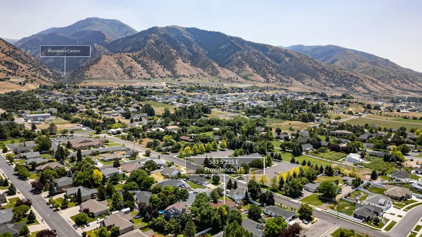 Aerial perspective showcasing a residential neighborhood with varied housing styles