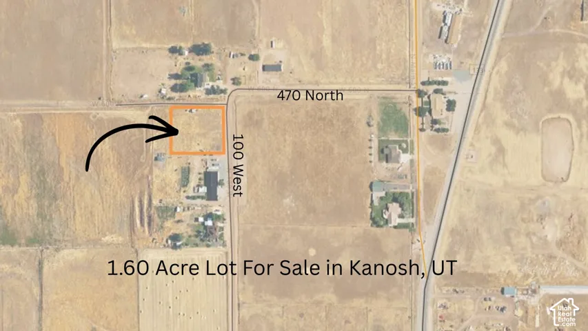 Aerial Map. Depicting a 1.60 acre parcel in Kanosh, UT with surrounding roads and properties