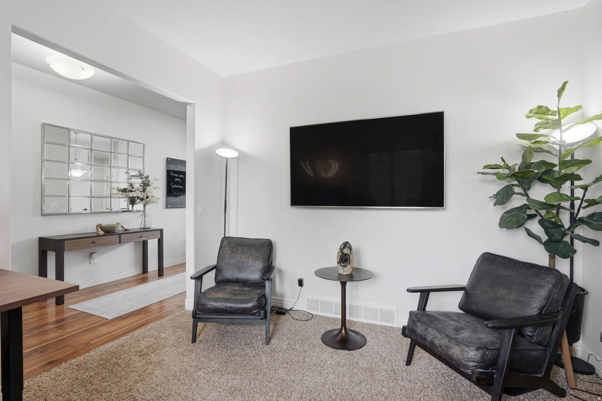 Den area featuring plush carpeting