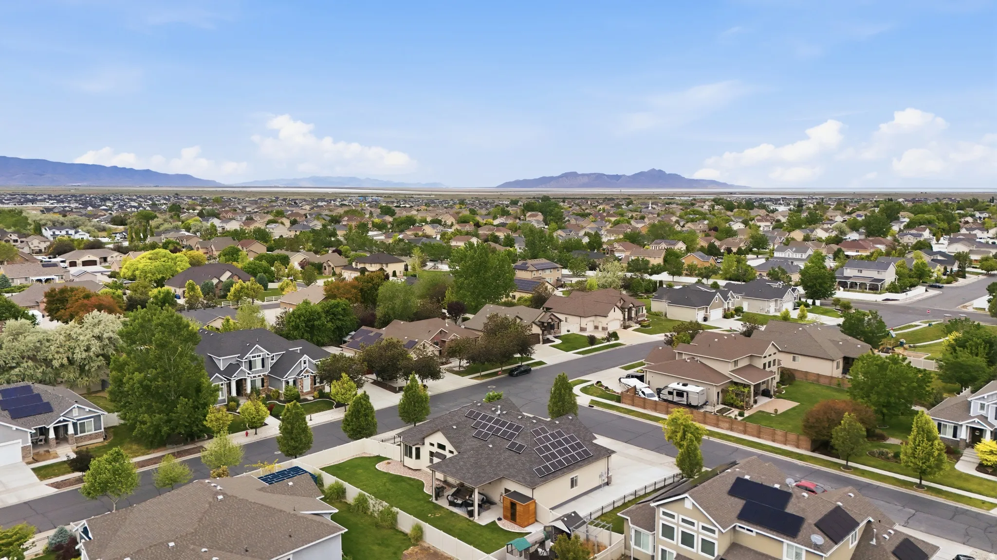 Expansive residential neighborhood featuring diverse architectural styles and mature landscaping