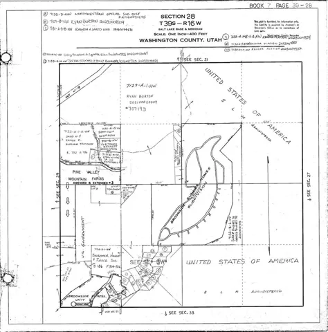 Survey Map. Depicting property divisions and ownership records for Section 28, Washington County, Utah