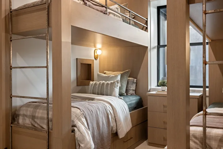 Custom built-in bunk beds with integrated storage drawers