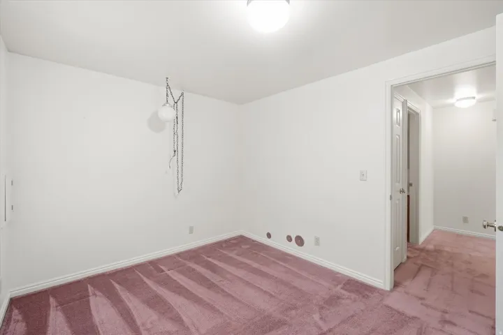 Interior room featuring light-colored walls and pink carpeting