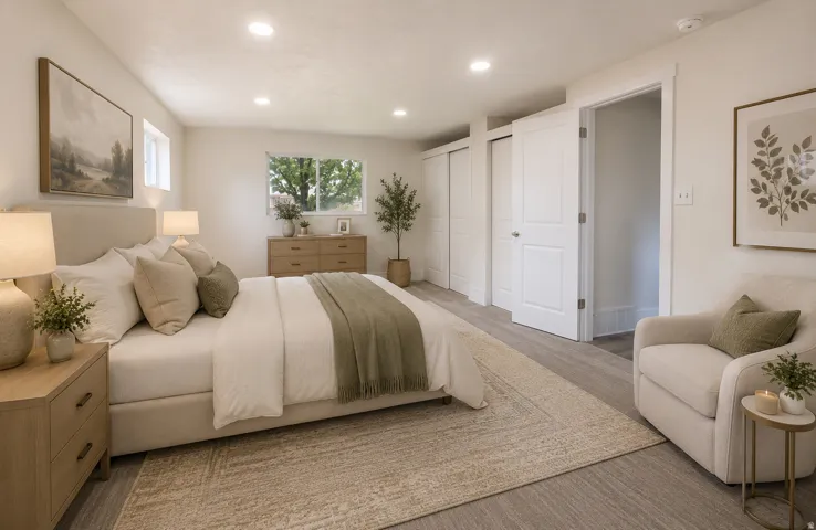 AI generated staging for the primary bedroom.