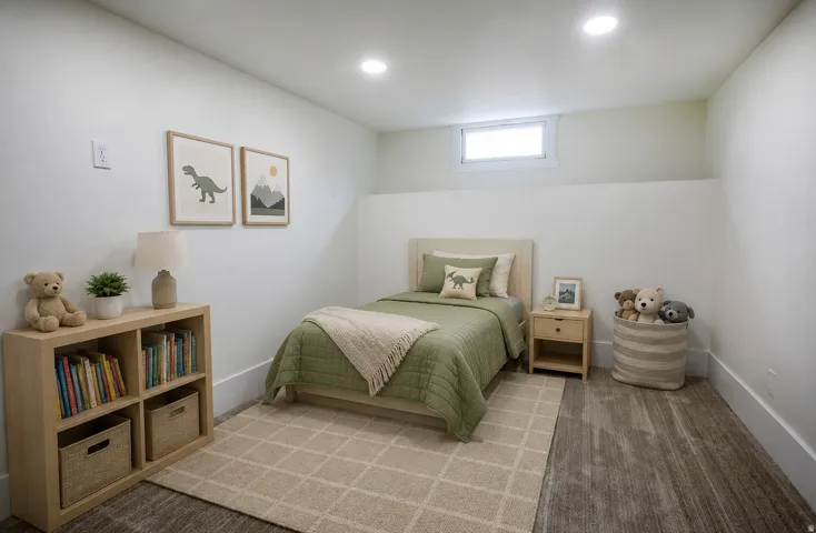 AI generated staging for the 4th bedroom in the basement.