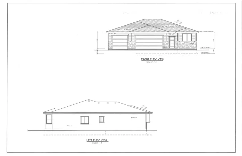 Architectural Plans. Presenting the front and left elevation views of the property