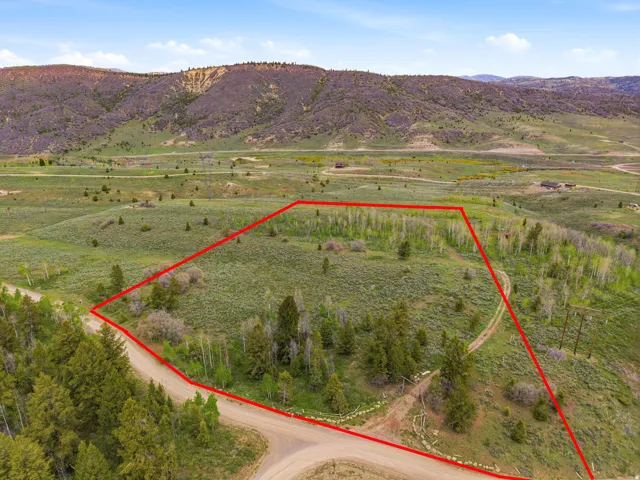 Expansive parcel featuring a blend of treed and open terrain, a defined boundary, and distant mountain backdrops