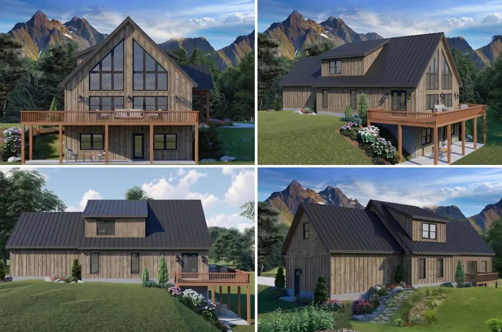 Architectural Rendering. Illustrating exterior elevations of the property from multiple perspectives