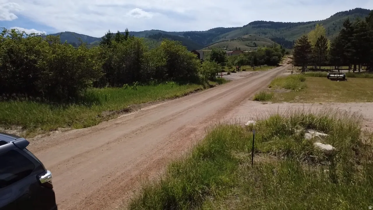 Expansive open dirt road surrounded by natural vegetation and distant mountains