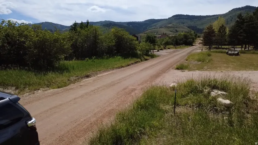 Expansive open dirt road surrounded by natural vegetation and distant mountains