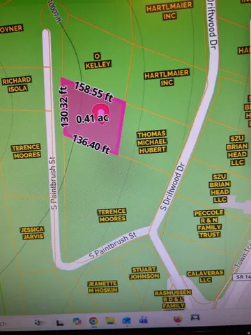 Property Map. Displaying the outline and dimensions of the property, including adjacent parcel owners and local thoroughfares