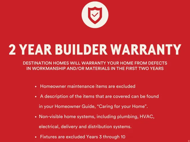 Builder Warranty. Outlining the terms and exclusions of the builder's warranty for the property
