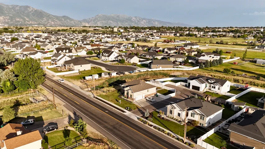 Residential development featuring a mix of single-family homes with mountain scenery