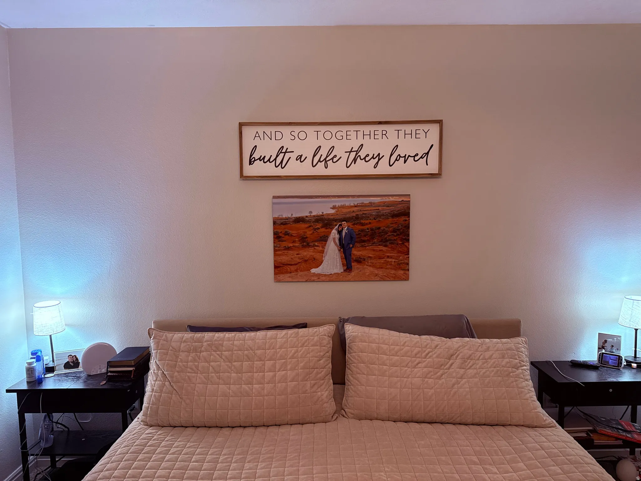 Neutral-toned wall featuring a textured finish, providing a versatile backdrop