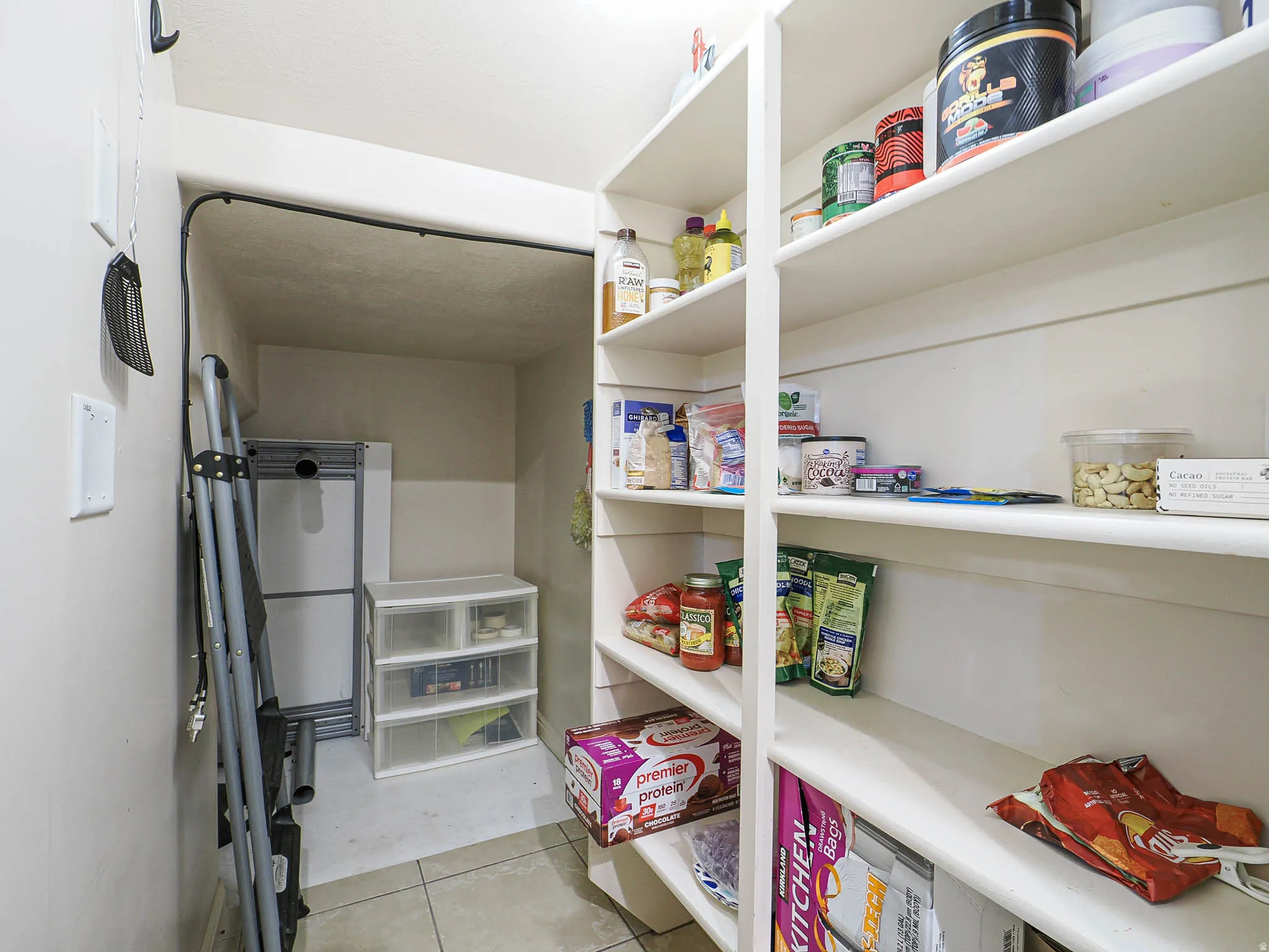 Built-in shelving providing ample storage space