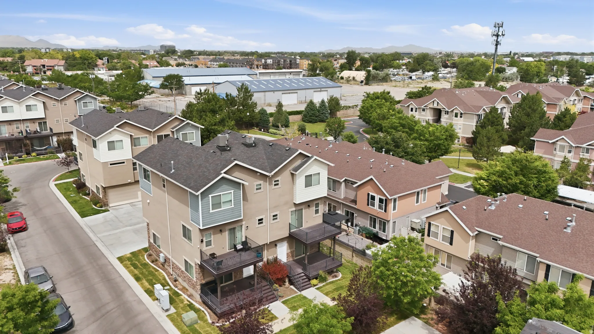 Modern townhome community featuring multi-level residences
