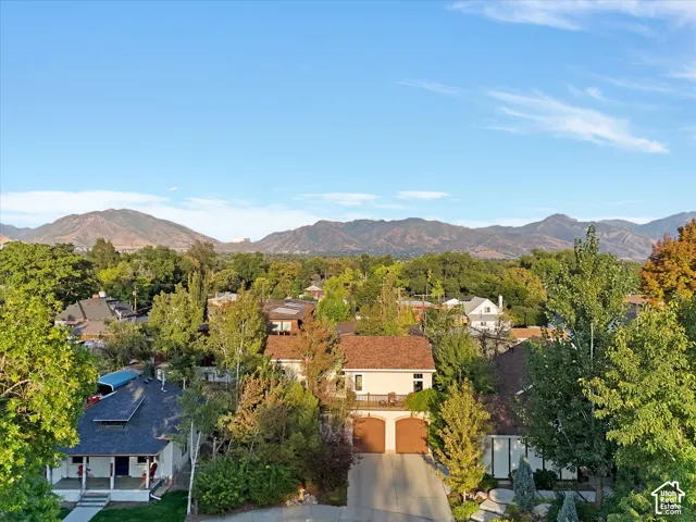 View of mountain background with nearby suburban area
