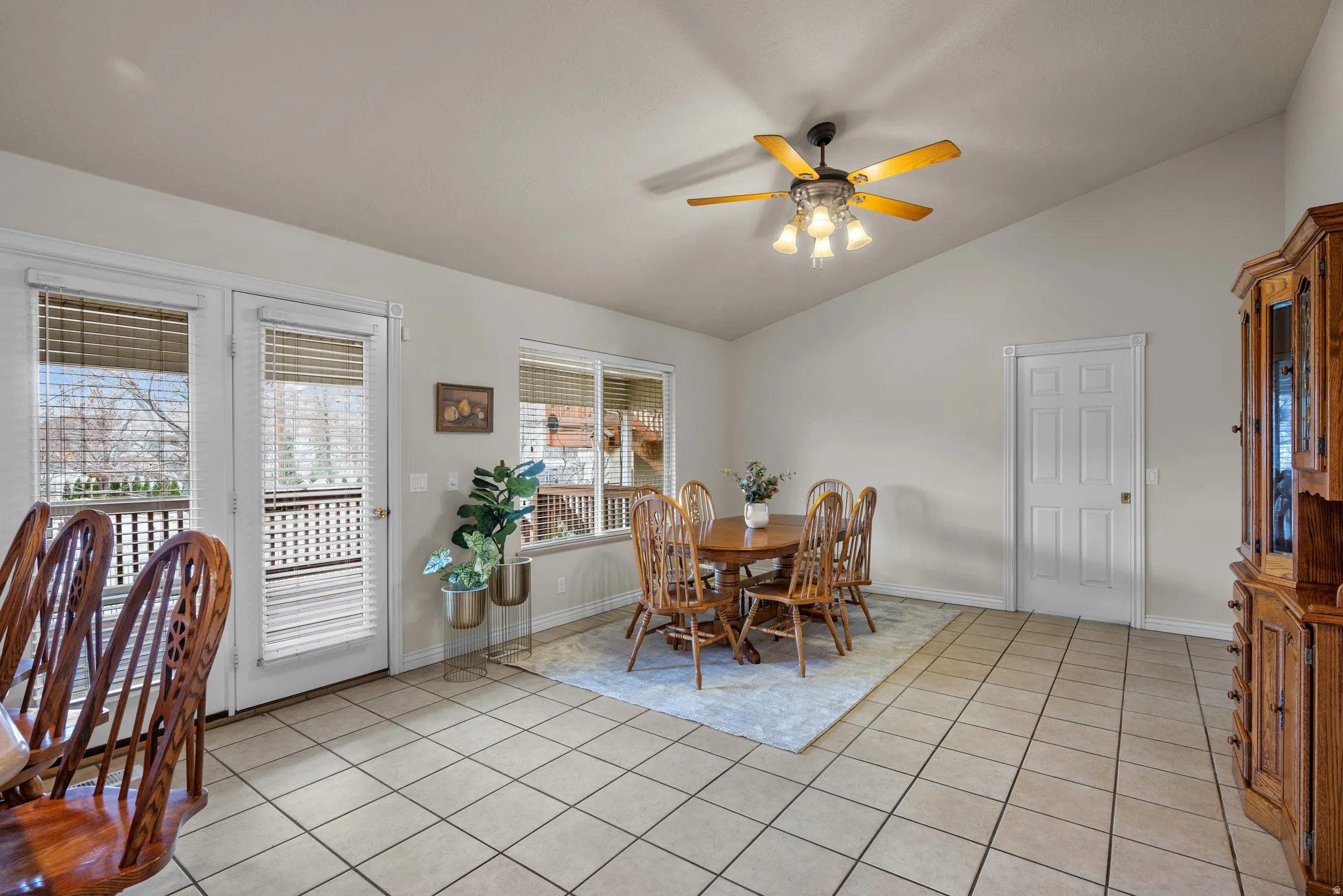 Dining area with tile floor