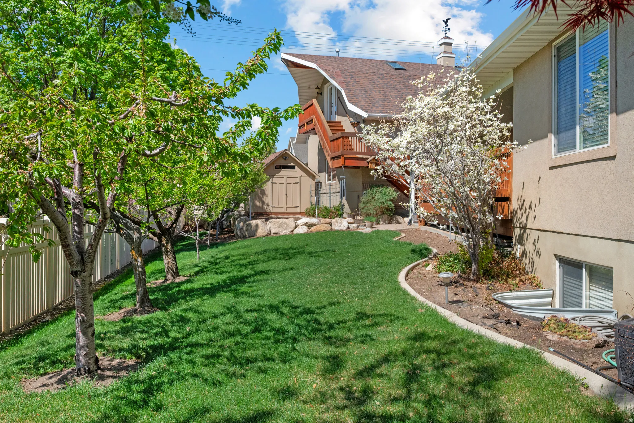 Backyard with mature fruit trees