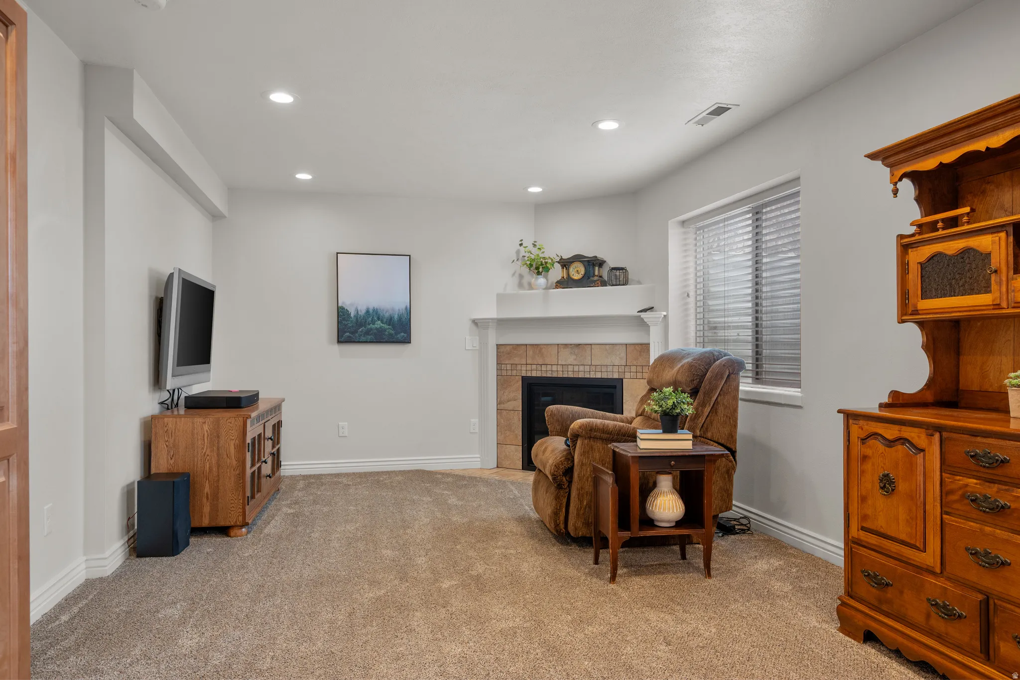 Apartment living room with fireplace
