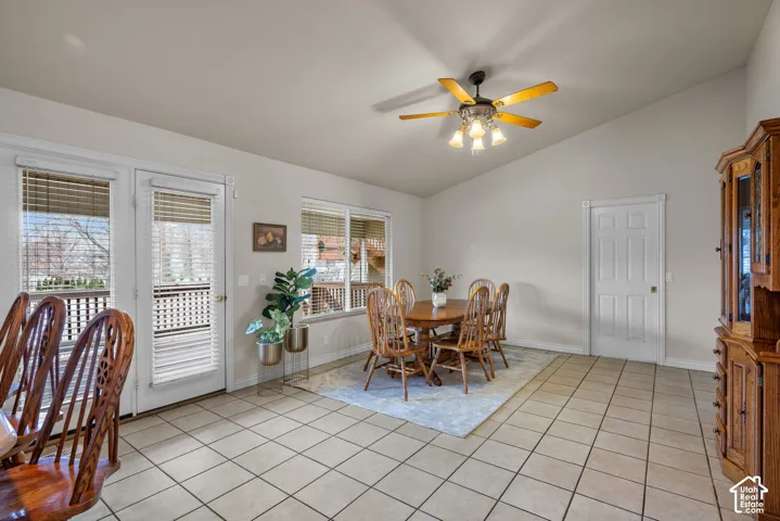 Dining area with tile floor
