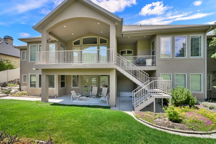 Covered patio perfect for summer BBQs and winter gatherings.