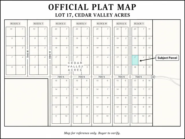 Official Plat Map. Illustrating lot divisions and the designated subject parcel within Cedar Valley Acres