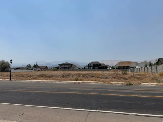 Expansive land parcel featuring clear ground, bordering paved road access, and a street lamp