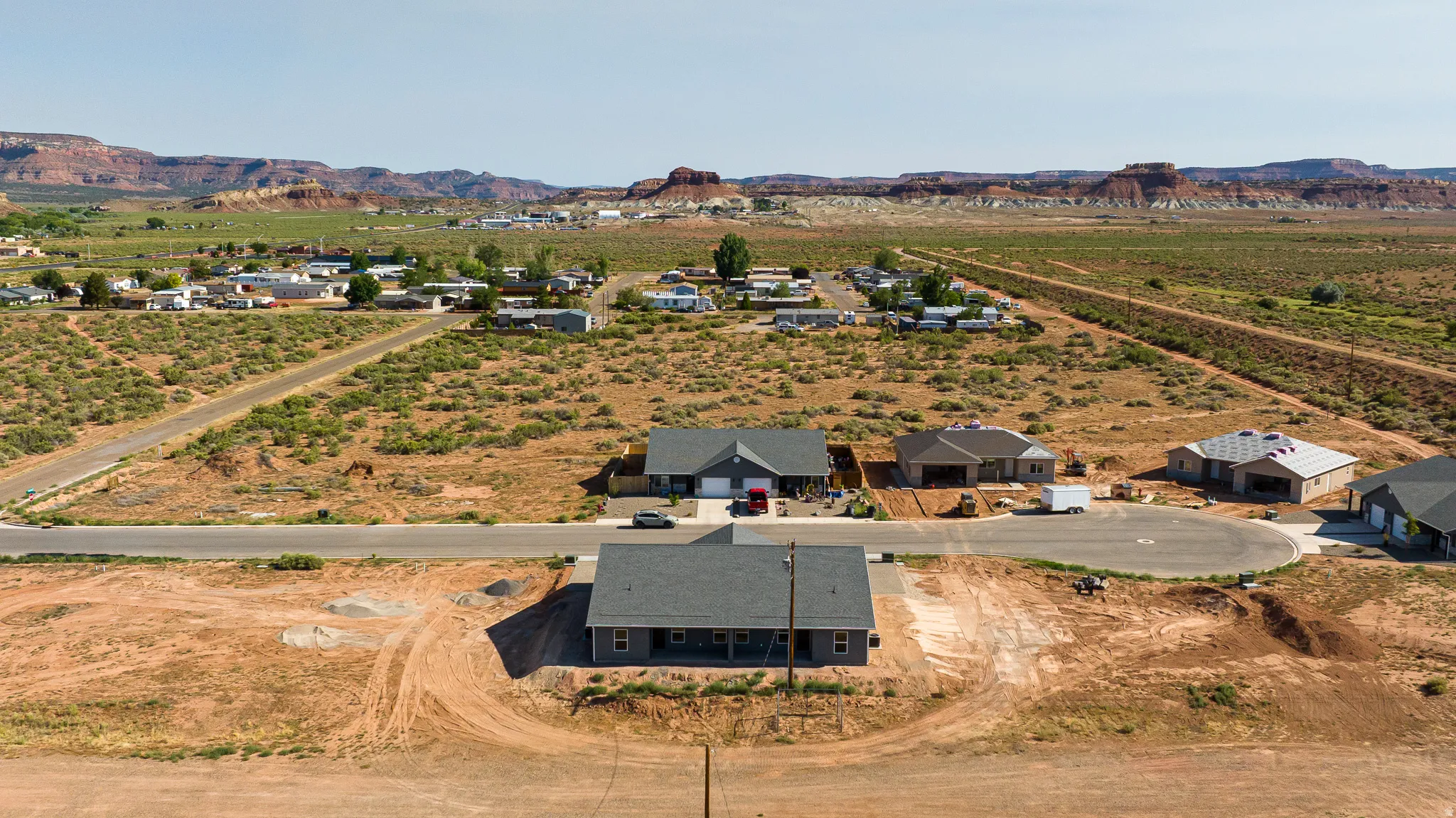 Residential neighborhood featuring a cul-de-sac street and newly constructed homes