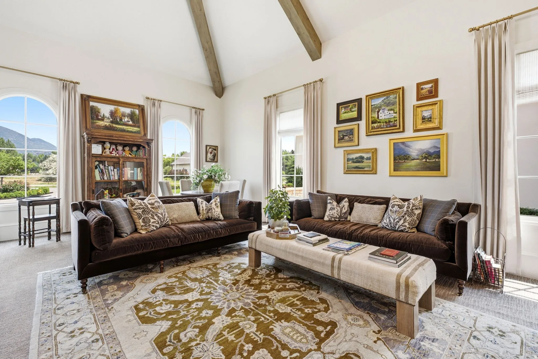 Vaulted ceilings with exposed wood beams