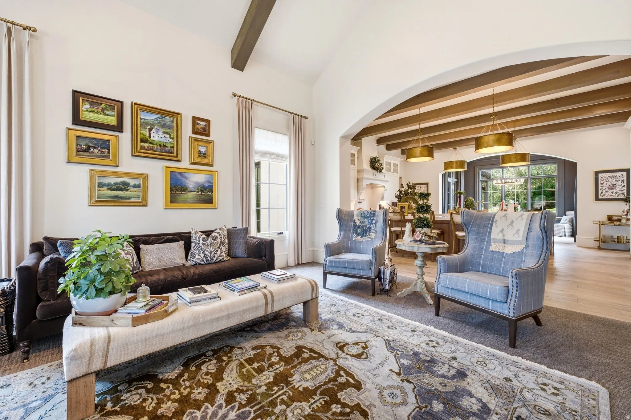 Vaulted ceiling with exposed wood beams