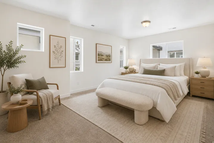 Virtually staged bedroom.
