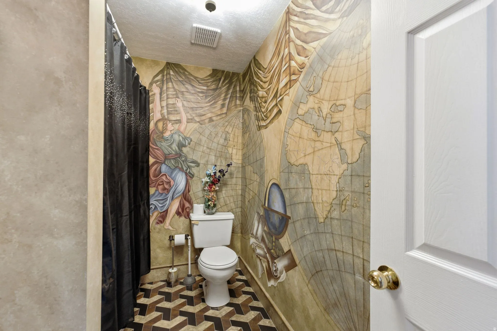 Custom wall mural detailing a historical map and figures