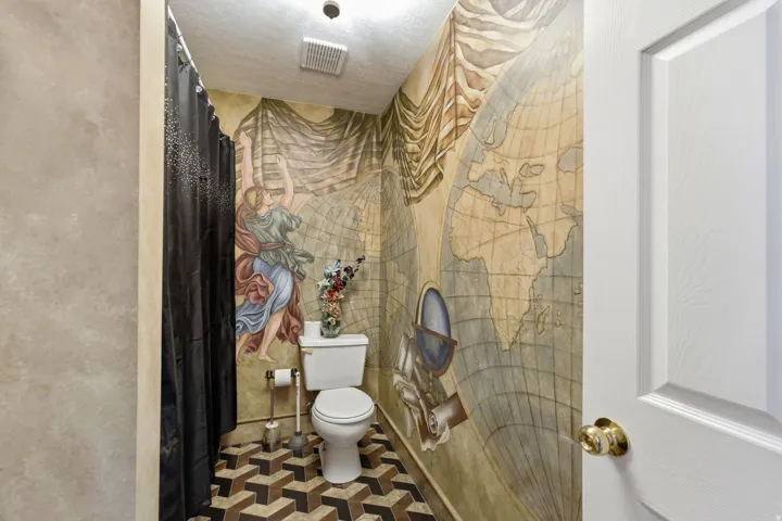 Custom wall mural detailing a historical map and figures