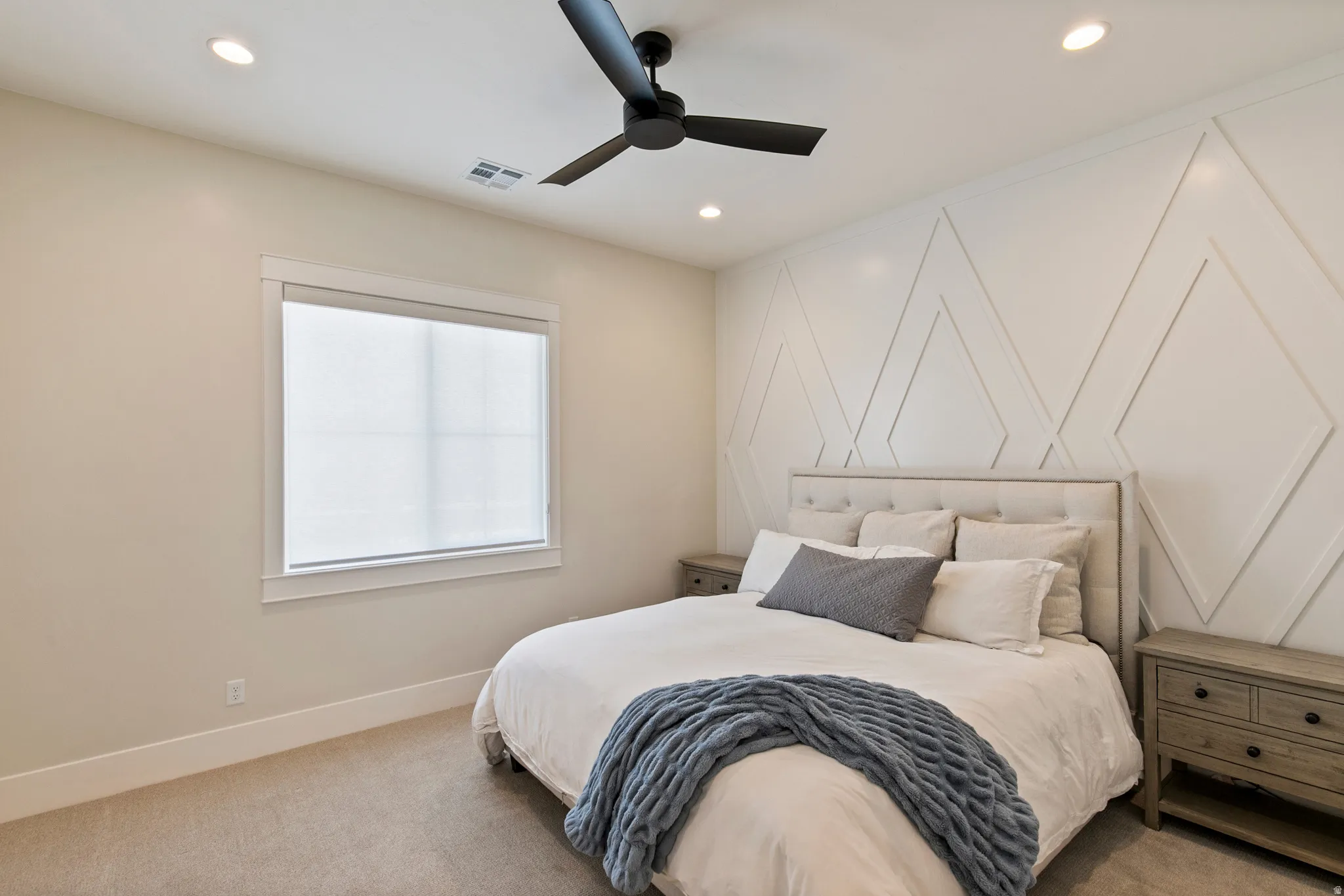 Feature wall with geometric paneling
