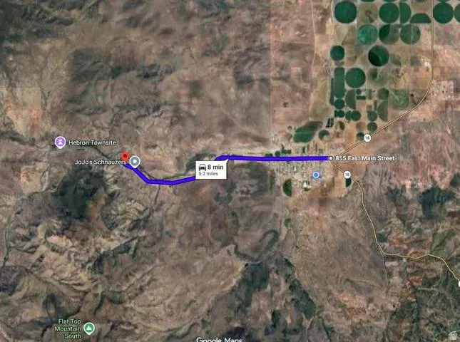 Map Image. Illustrating a route between two specified locations and estimated travel time