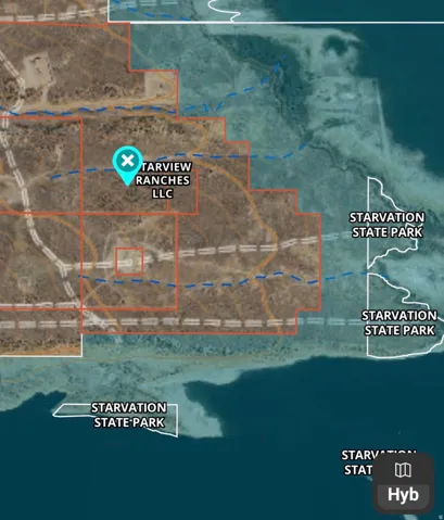Property Map. Depicting the boundaries of the property in relation to adjacent land designations and water features